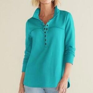 Soft Surroundings Neera French Terry Tunic‎ Top Porcelain Blue Teal Large
